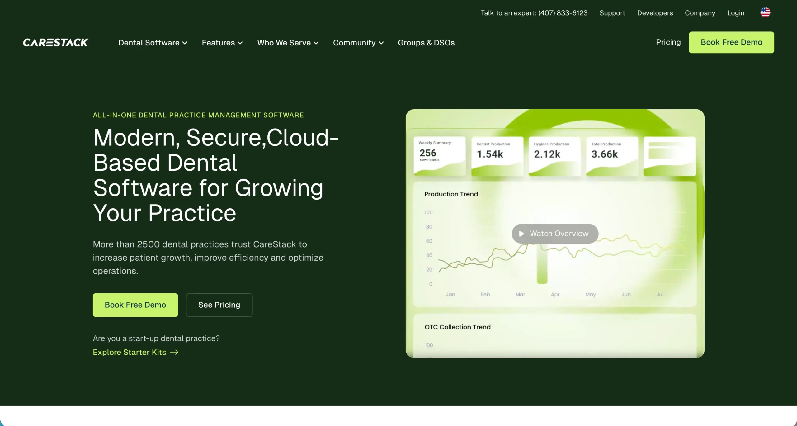 CareStack homepage screenshot